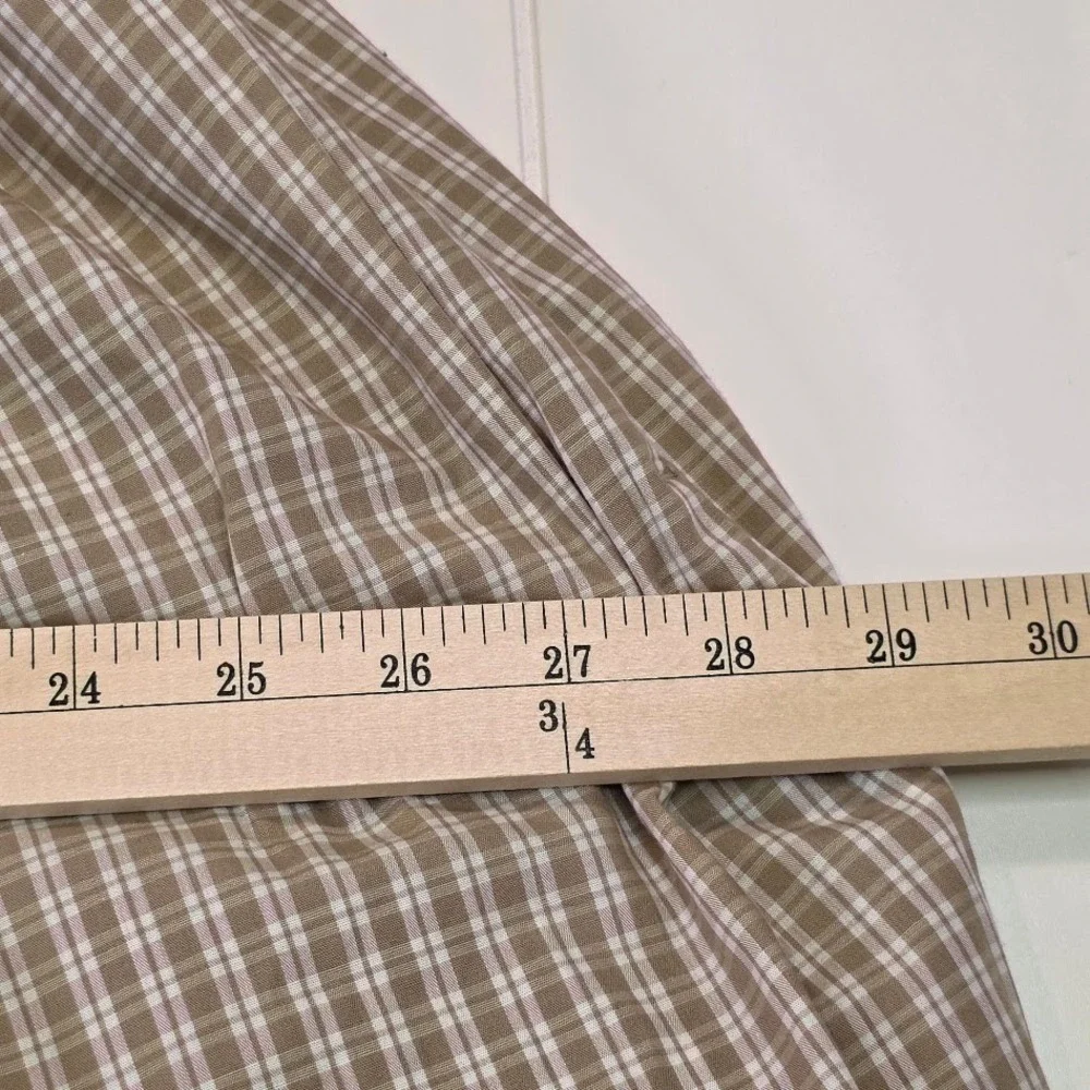 Abercrombie & Fitch L Tall Twist Bodice Maxi Dress Tan Plaid Smocked Back V-Neck